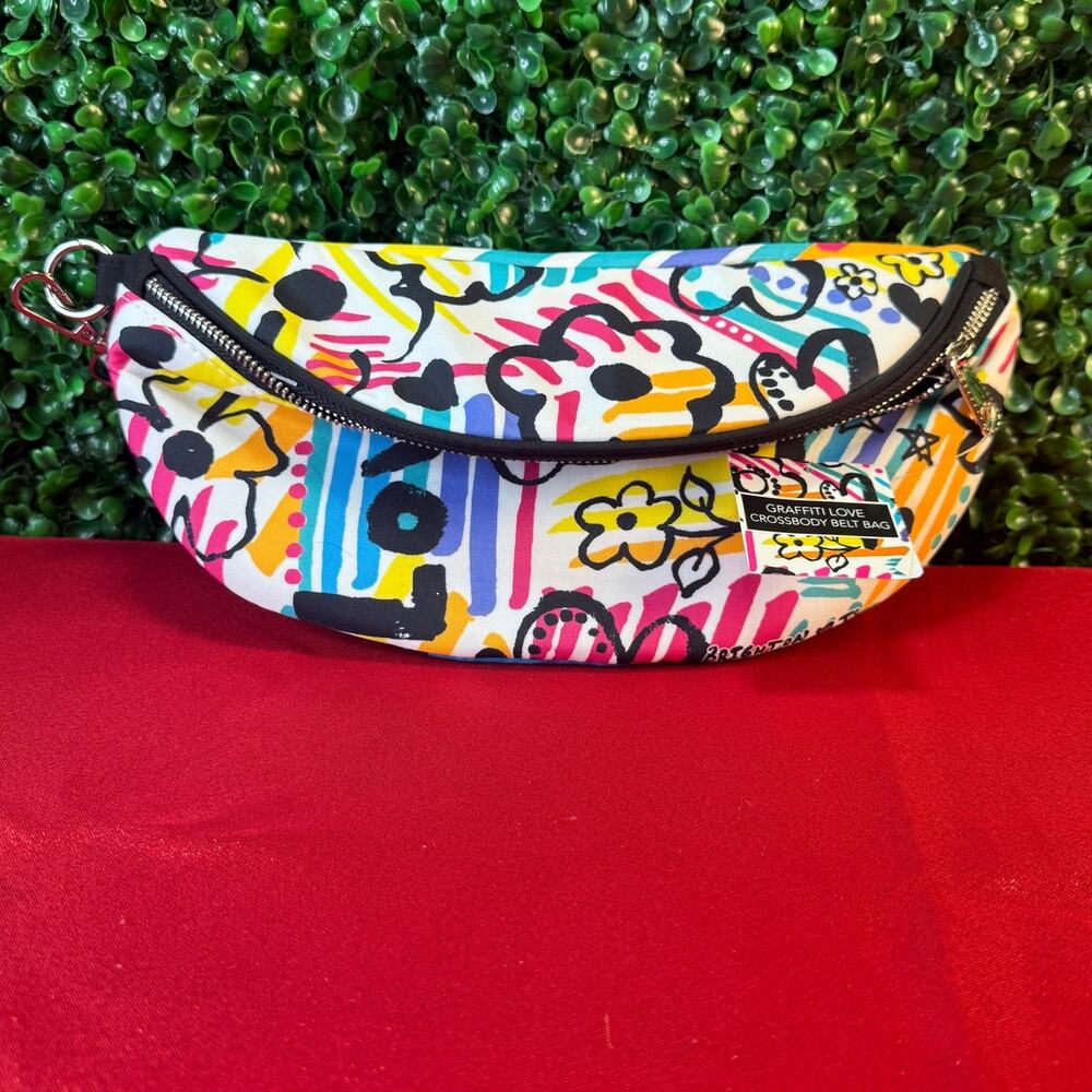 NWT BRIGHTON Graffiti Love Floral Crossbody Belt Bag White Multicolor Polyester